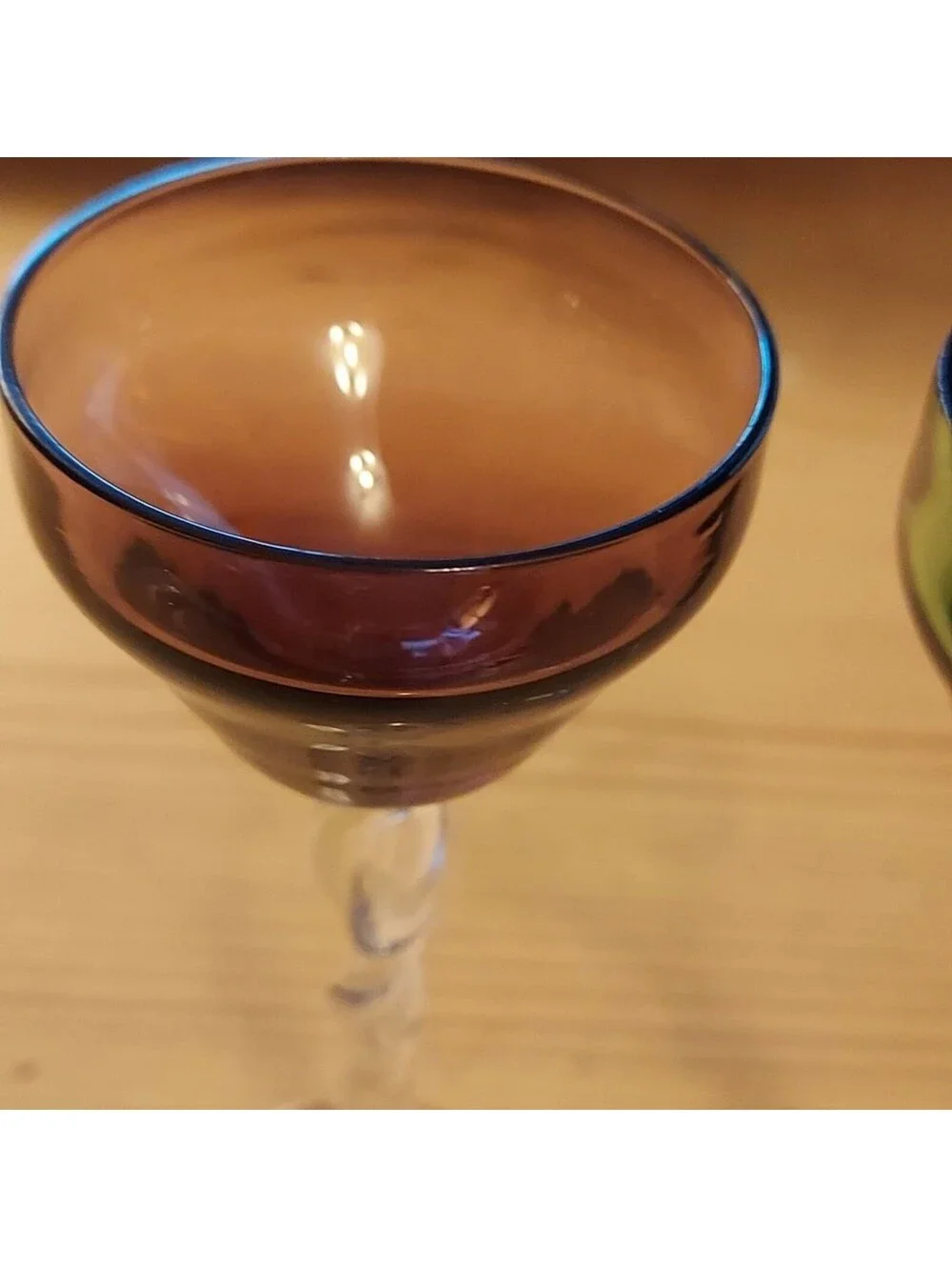 Vintage liqueur cocktail glasses set of 2 twisted stem purple green ombre color